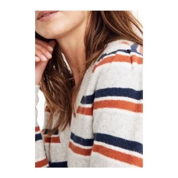 Madewell Margo Stripe Wool Blend V-Neck Sweater SZ Small - Picture 3 of 14